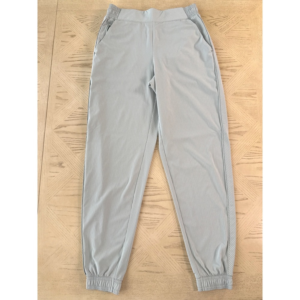 Athleta Striped Jogger Pants Grey White Elastic Waist Minimalist Neutral Women 4